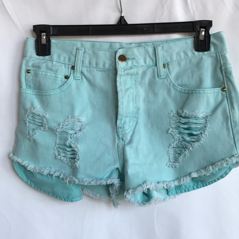 Forever 21 mint distressed shorts, size 29